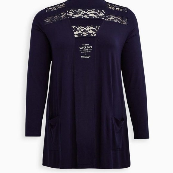 Plus Size 3X Torrid Super Soft Blue Cardigan Lace Yolk Stretchy Shirt top womens - Picture 5 of 7